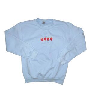 Strawberry Embroidered Crewneck Sweater Size Small